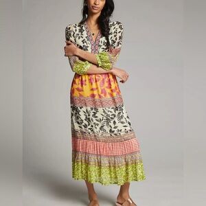Vineet Bahl Anthropologie Ameglia Womens XS Quarter Sleeve Maxi Dress Boho Print